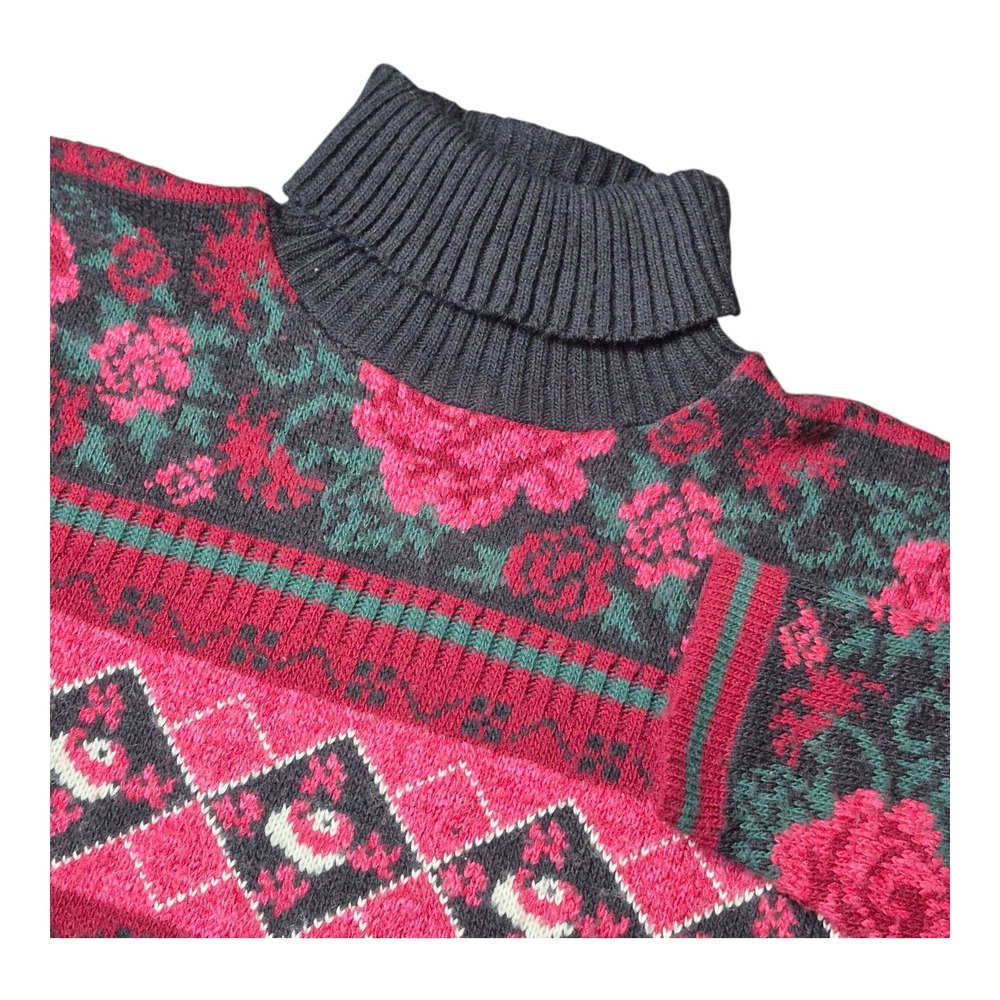 VTG Classic Elements Women's L Sweater Made USA‎ Floral Argyle Cottagecore 90s